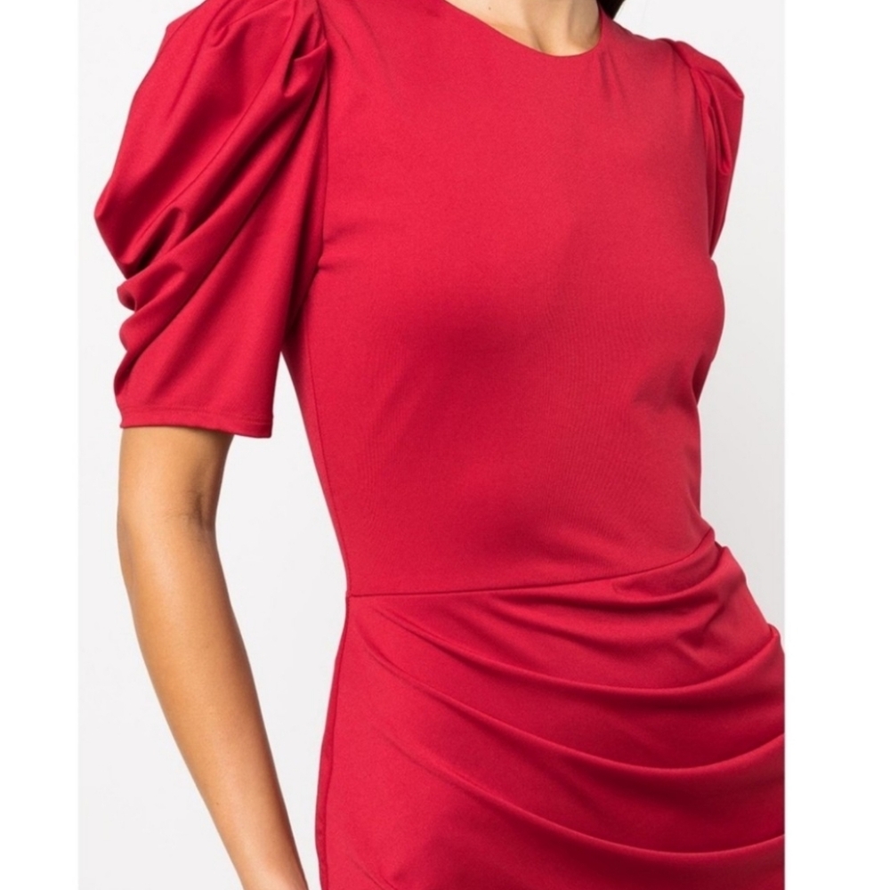 Black Halo Alexa Ruched Sheath Dress with‎ 3/4 Puff Sleeves - Picture 4 of 16